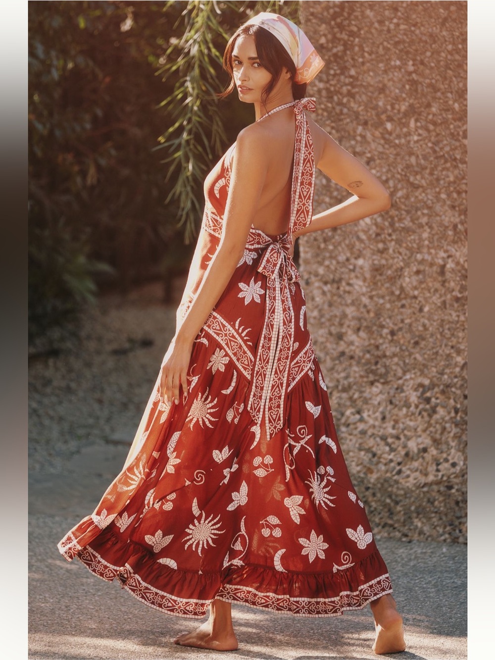 Anthropologie  Scarf Halter Maxi Dress Sz-L